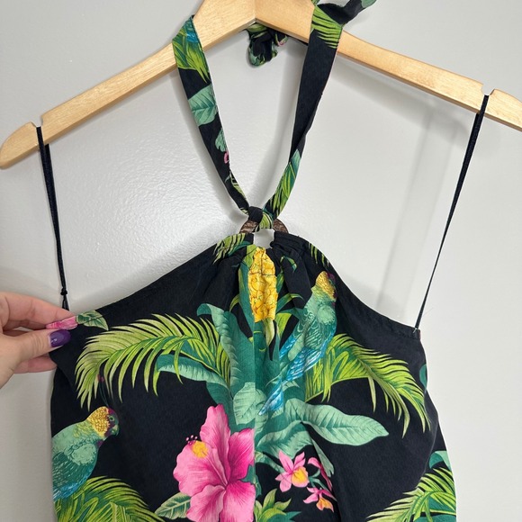 Tommy Bahama Women's Silk Halter Dress Tropical Parrot Pineapple Print 4 - Picture 2 of 8